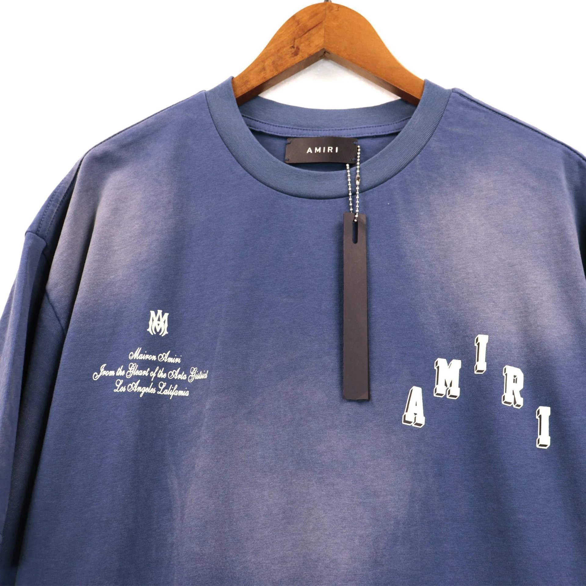 Amiri Washed Logo T-Shirt Blue - Gallery Image 6 - Detailed View