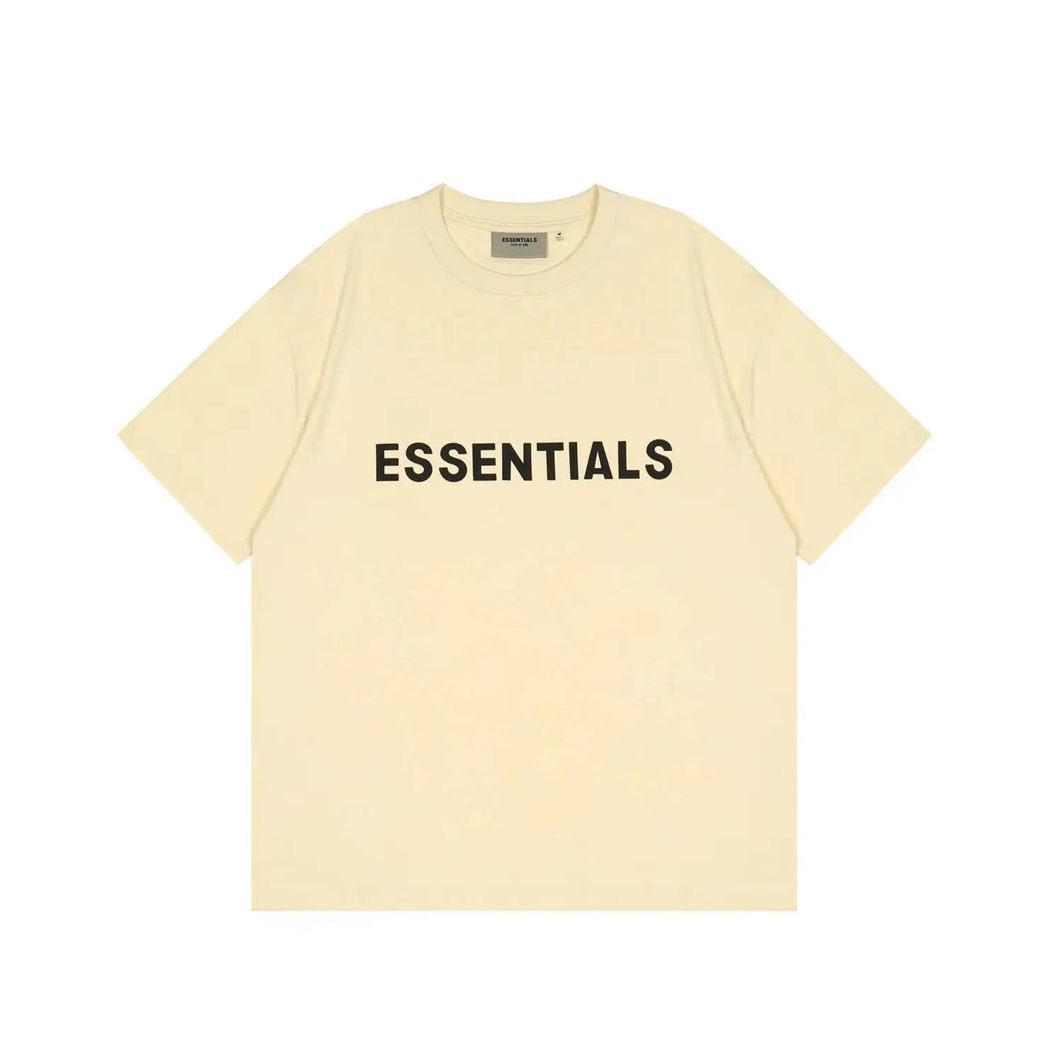 Streetwear Cotton Logo Tee Vintage Cream - Essentials - Cnfans - $22.26
