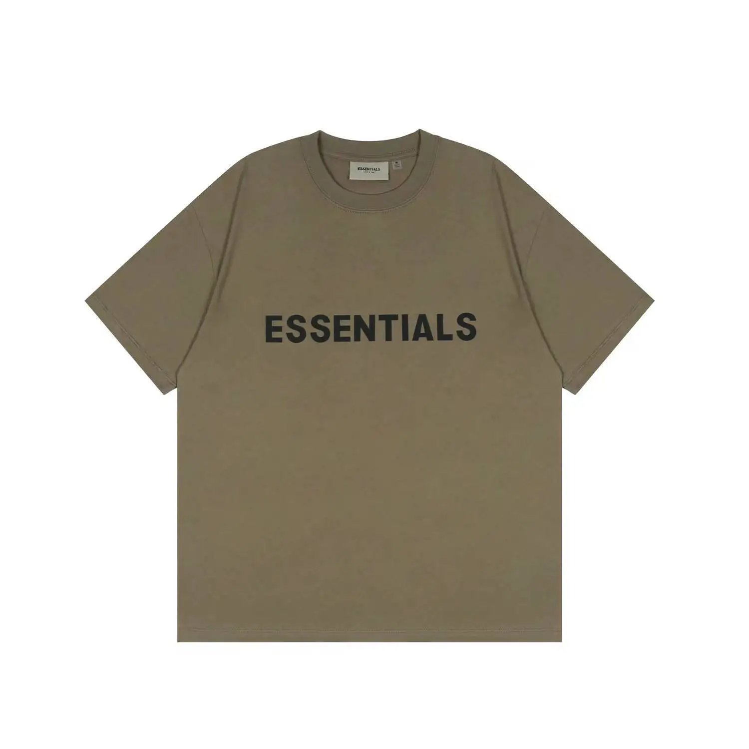 Streetwear Cotton Logo Tee Unisex Mocha Brown - Essentials - Cnfans - $22.26