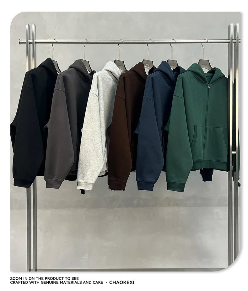 BOXY Fit Zip Up Hoodie Retro Style Iron Gray - Gallery Image 3 - Detailed View