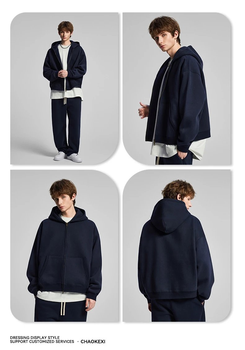 BOXY Fit Zip Up Hoodie Retro Style Iron Gray - Gallery Image 4 - Detailed View