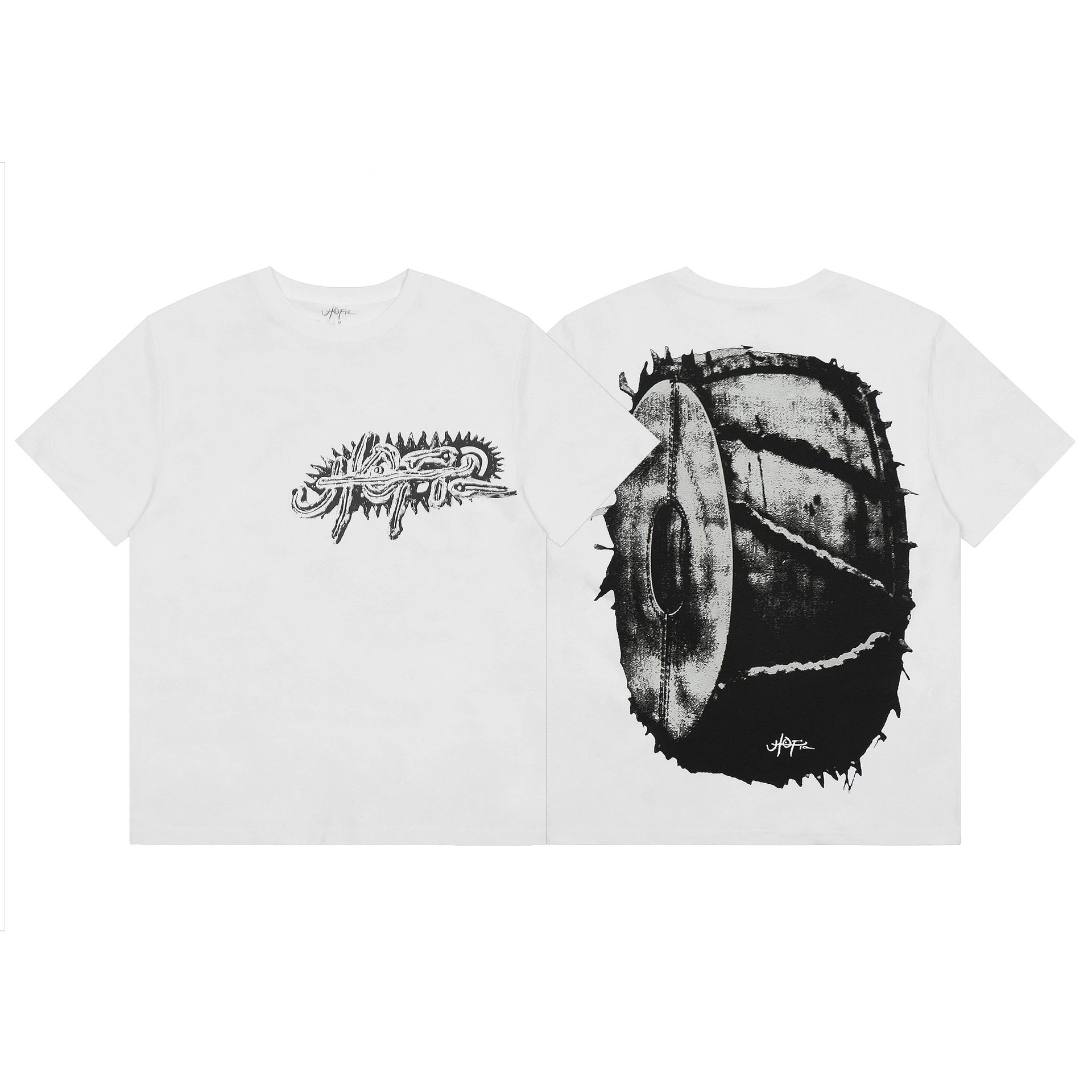 Street Graphic Cotton Tee White with bold geometric graffiti print, - Travis Scott - Cnfans - $22.26