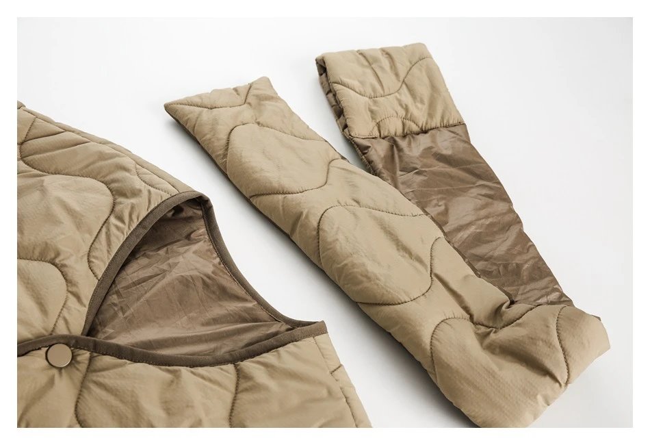 Retro Unisex Winter Quilted Padded Jacket Desert Taupe - Gallery Image 15 - Detailed View