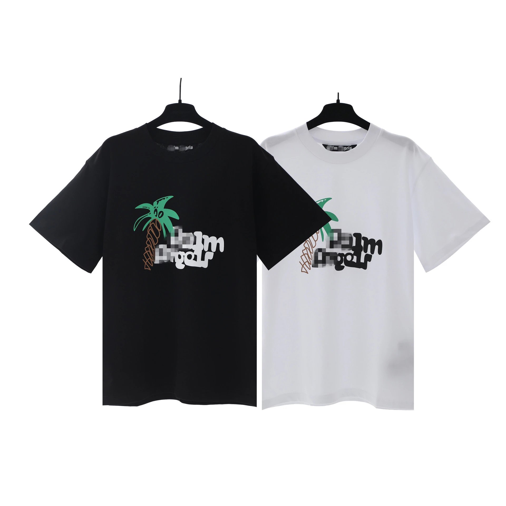 Unisex Streetwear Cotton Palm Tree Graphic Tee Black - Gallery Image 1 - Detailed View