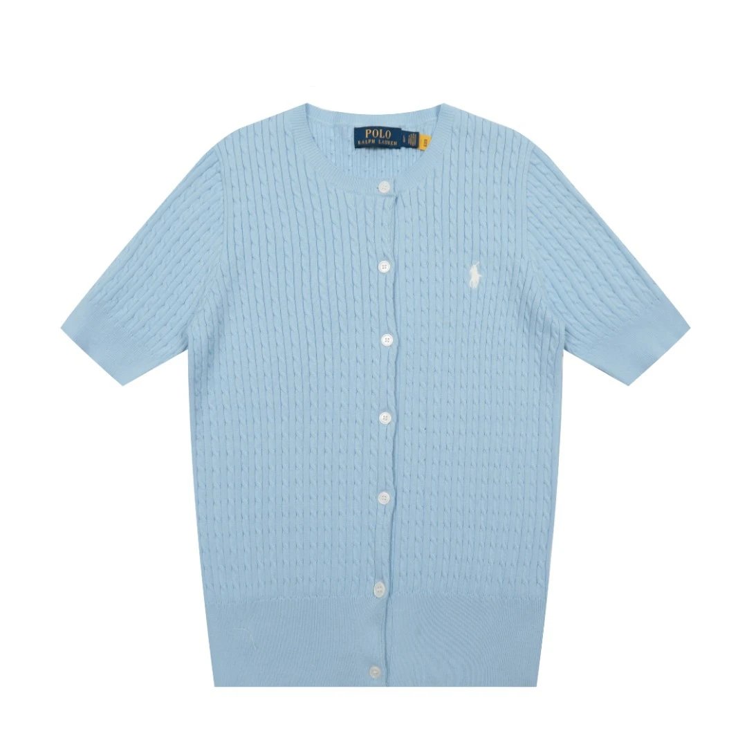 Cable-Knit Cotton Cardigan Short Sleeve Top Cerulean - Ralph Lauren - Cnfans - $29.03
