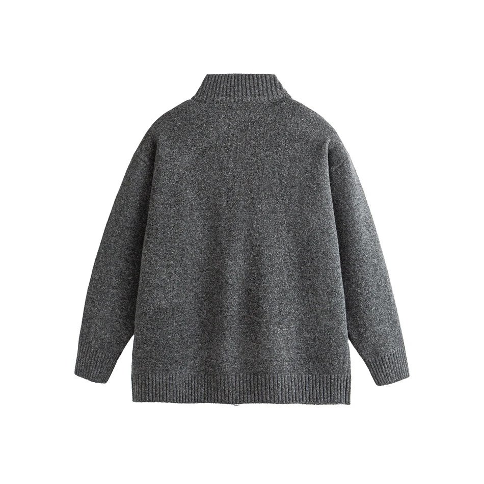 Unisex Retro Knit Full-Zip Cardigan Fall Sweater Onyx Black - Gallery Image 7 - Detailed View