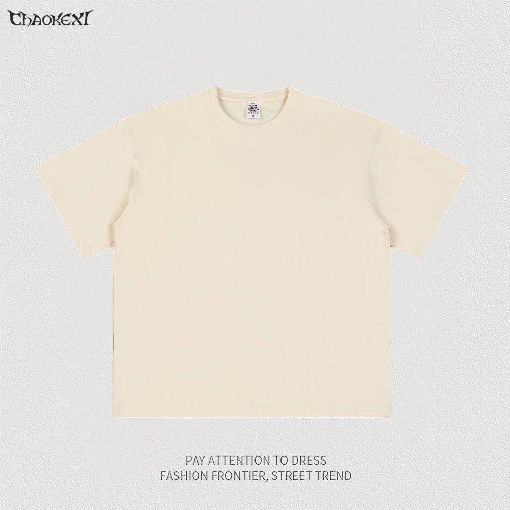 Casual Cotton Men's T-Shirt Summer Tee Ecru - CHAOKEXI - Cnfans - $17.58