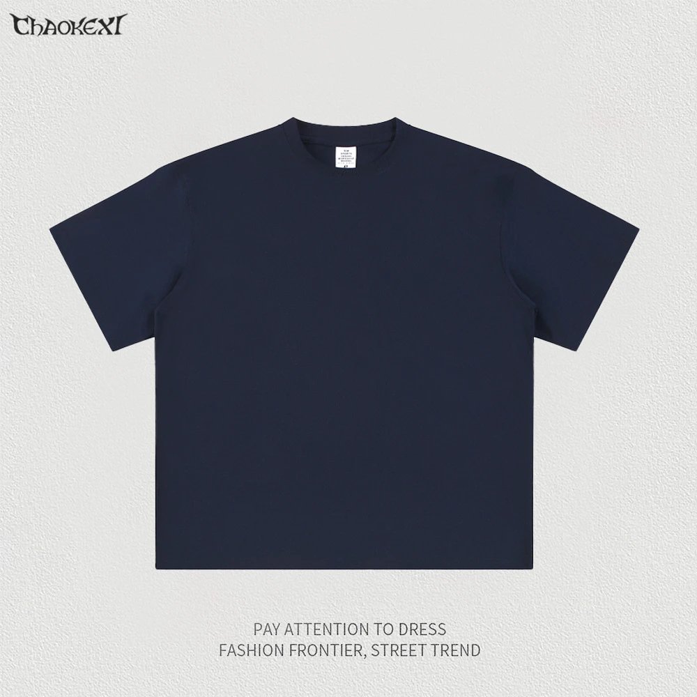 Men's Cotton Oversized Tee Casual Top Indigo - CHAOKEXI - Cnfans - $17.58