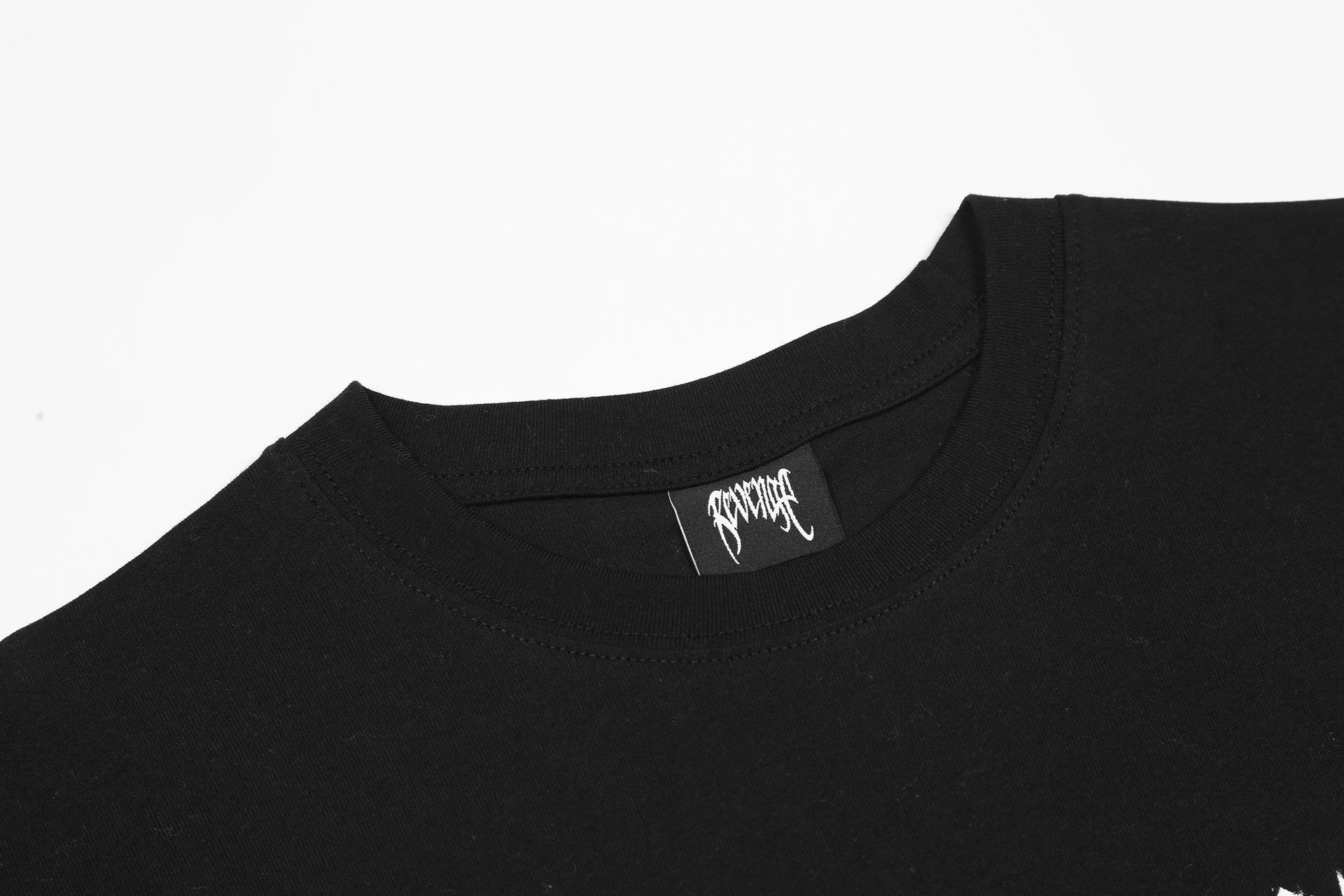 Streetwear Flame Letter Burning Tee Black - Gallery Image 4 - Detailed View