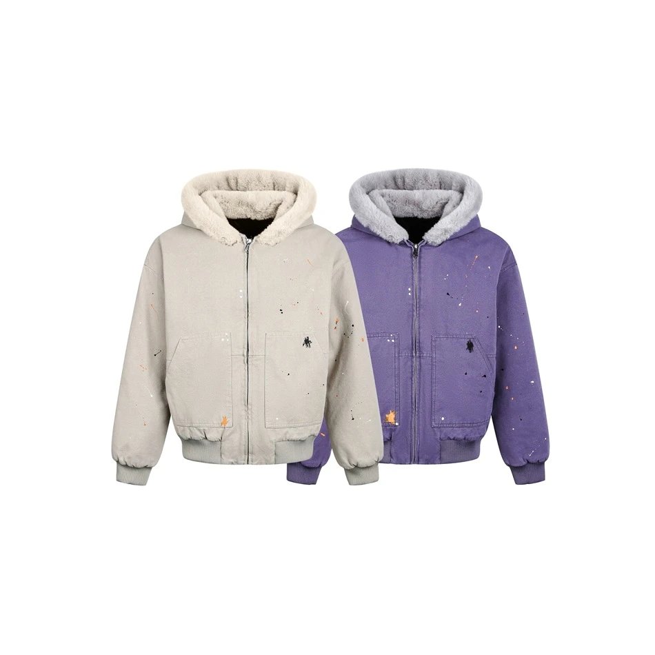 Unisex Winter Faux Fur Hooded Workwear Jacket, Amethyst - Gallery Image 6 - Detailed View