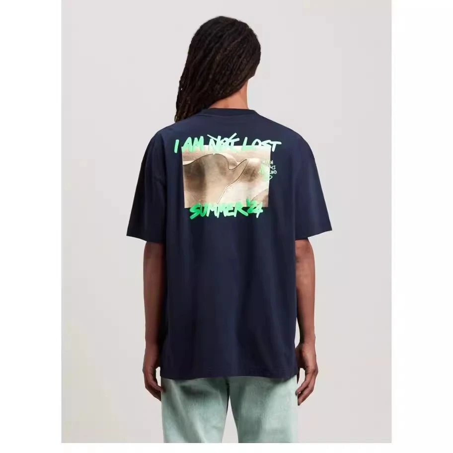 Summer Graphic Cotton Tee Unisex Top Midnight Navy - Gallery Image 10 - Detailed View