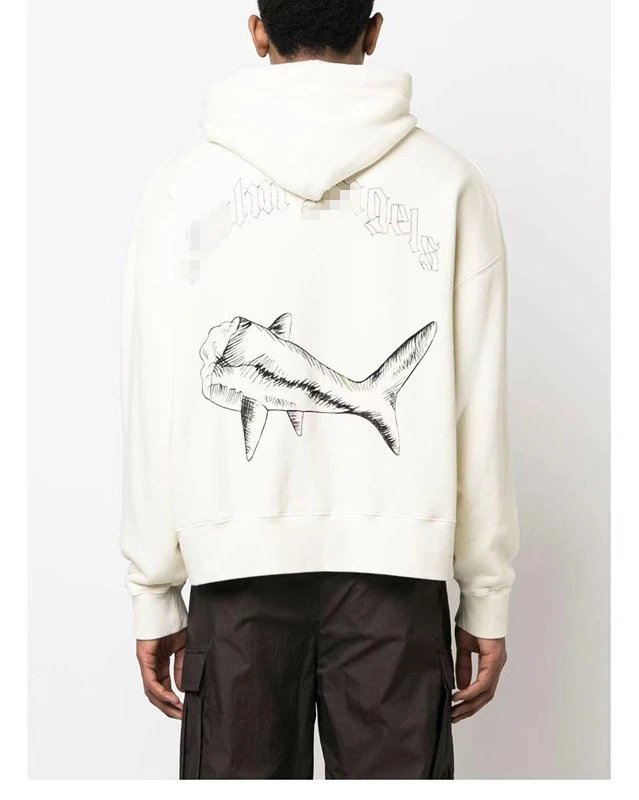 Street Shark Cotton Hoodie Unisex Top Ivory - Gallery Image 14 - Detailed View