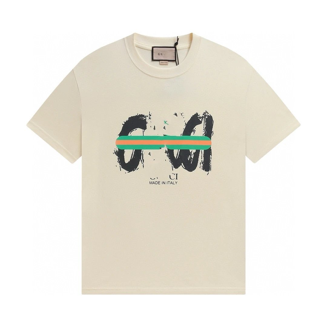 Casual Letter Print Cotton Unisex Tee Shirt - Off White - Gallery Image 10 - Detailed View
