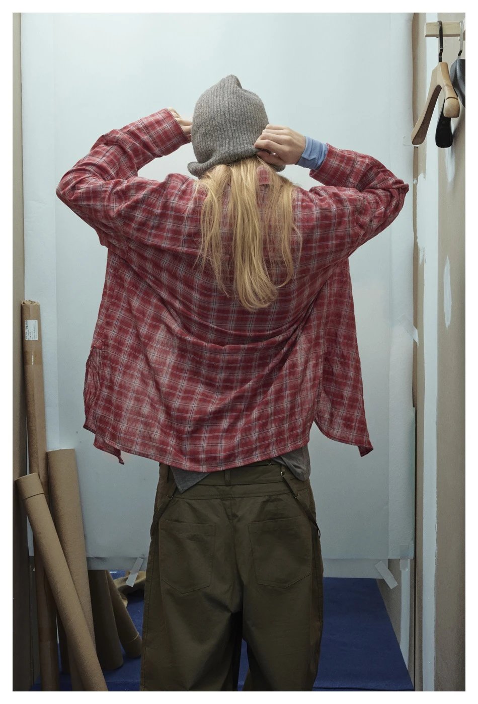 Unisex Retro Plaid Long Sleeve Button Shirt Fall Monochrome - Gallery Image 7 - Detailed View