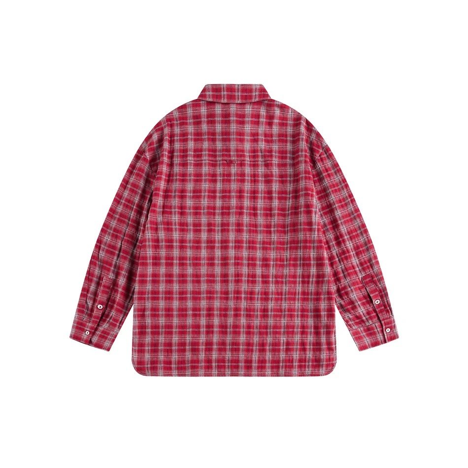 Unisex Retro Plaid Long Sleeve Button Shirt Fall Monochrome - Gallery Image 12 - Detailed View