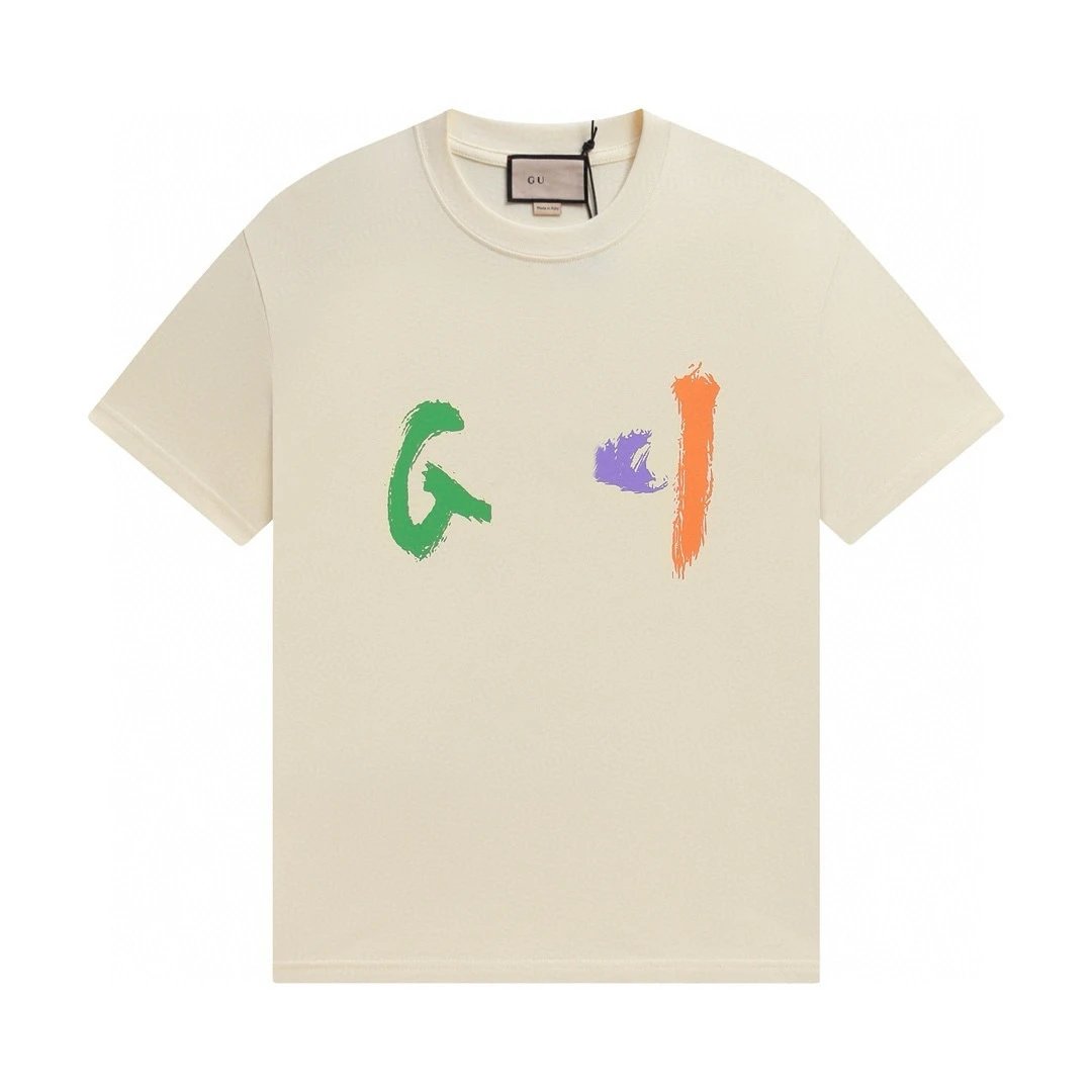 Casual Cotton Graphic Tee Unisex Summer Ecru - Gucci - Cnfans - $21.94