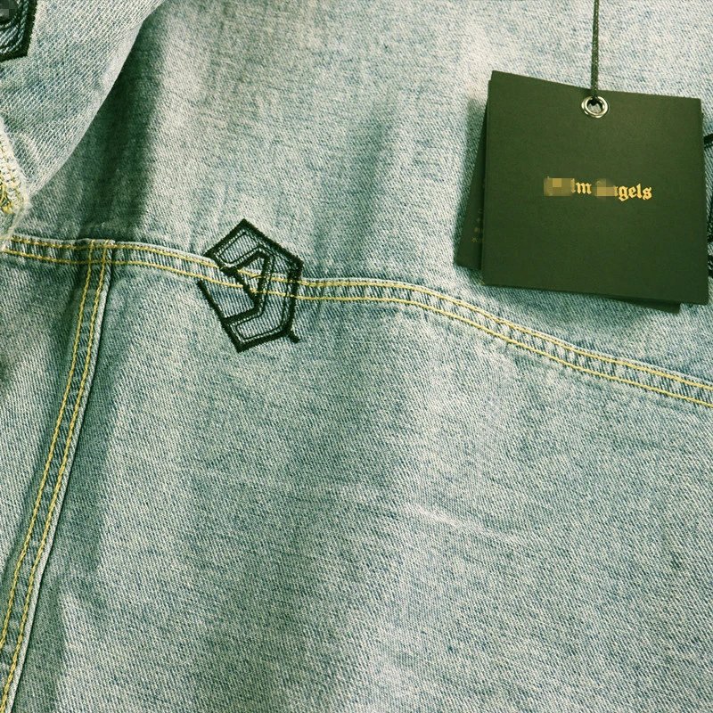 Men's Denim Jacket, Street Style, Embroidered, Sky Blue - Gallery Image 6 - Detailed View