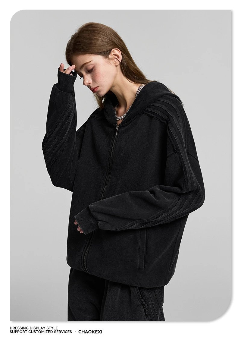 Oversized Heavyweight Fleece Zip Hoodie Unisex Autumn Onyx - Gallery Image 12 - Detailed View