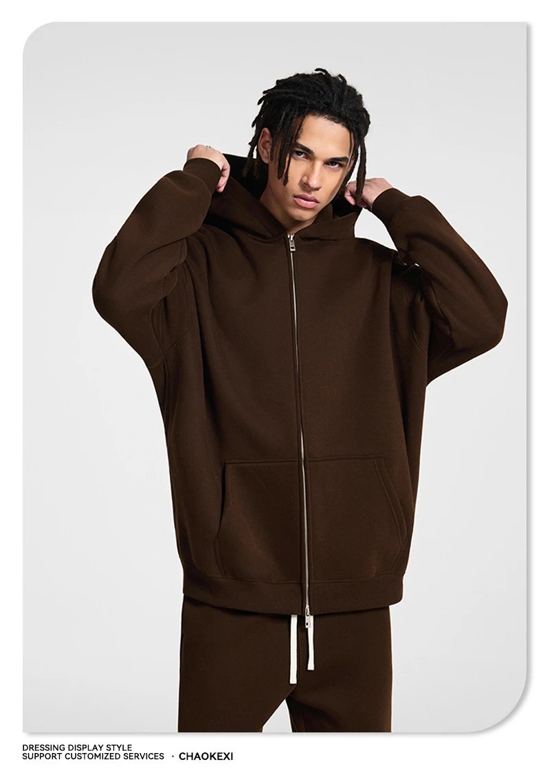 Street Zip Fleece Hoodie Fall Winter Unisex Blush Pink - Gallery Image 7 - Detailed View