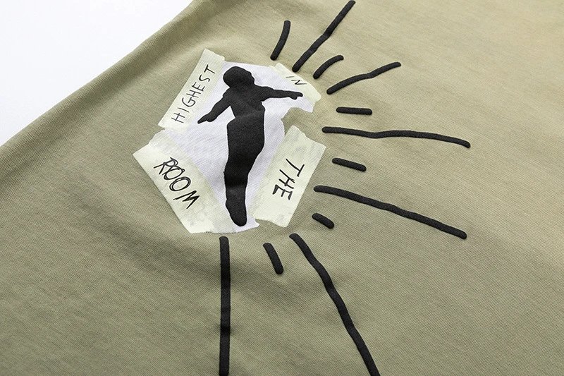 Vintage Graphic Streetwear Cotton T-Shirt Moss Green - Gallery Image 8 - Detailed View