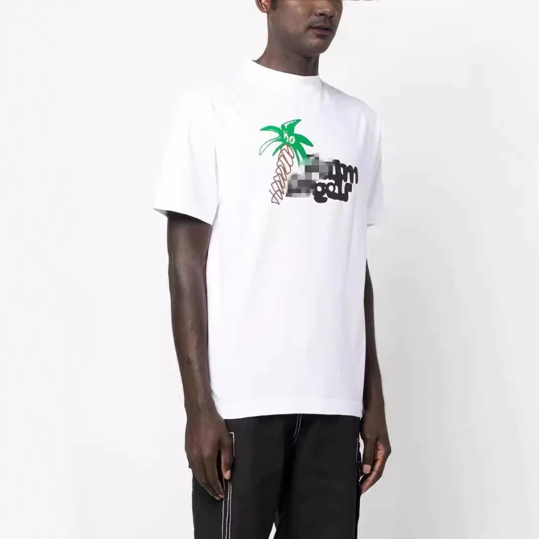 Unisex Streetwear Cotton Palm Tree Graphic Tee Black - Gallery Image 11 - Detailed View