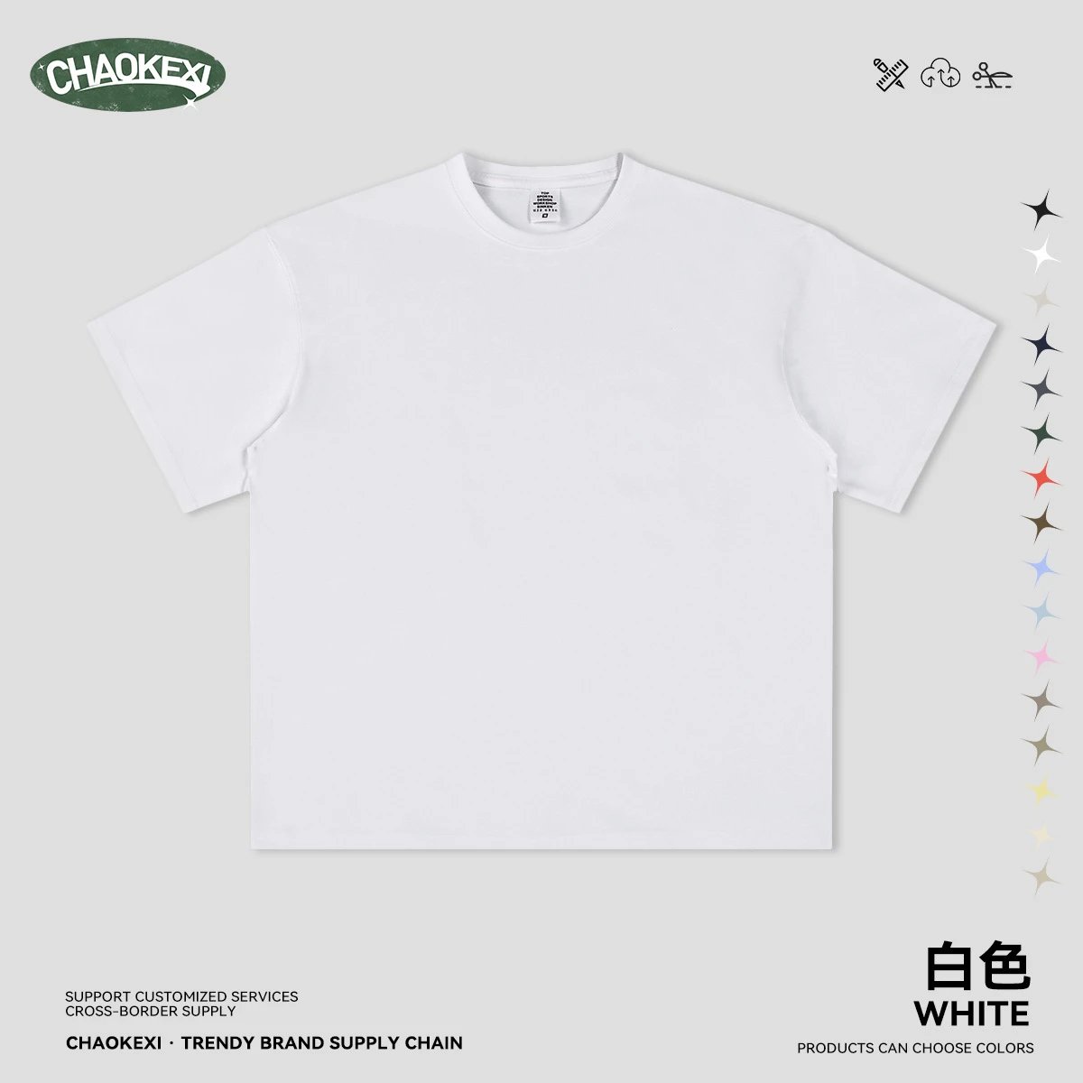 Vintage Mens Cotton Tee Casual Loose Fit Short Sleeve, Snow White - CHAOKEXI - Cnfans - $16.21