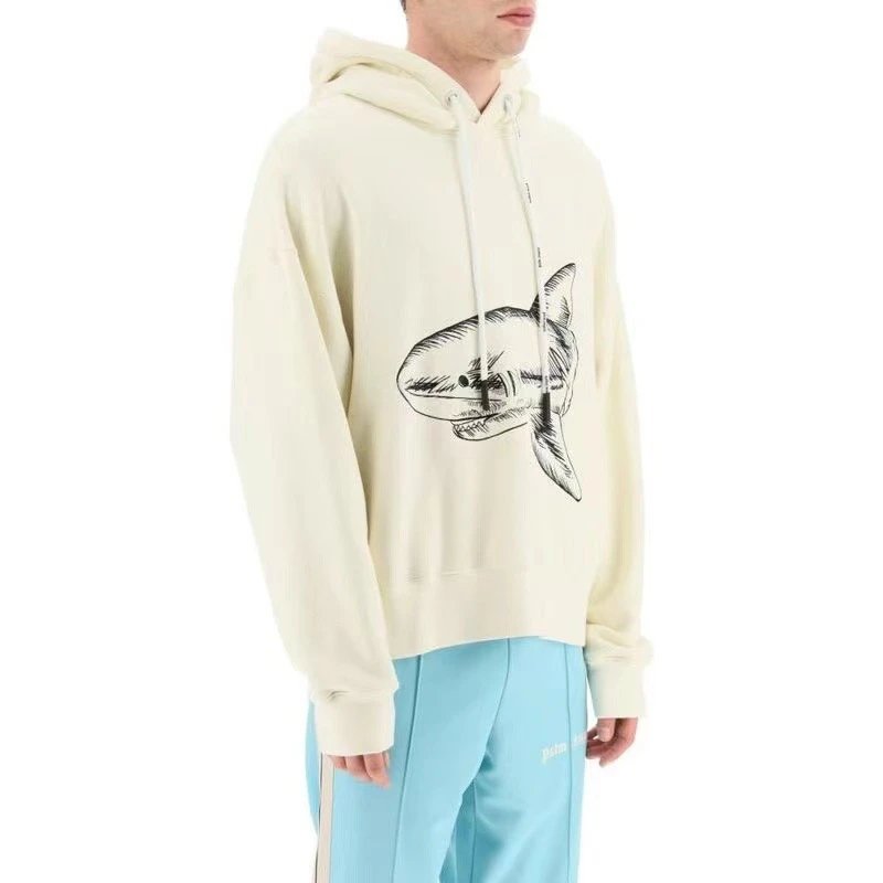 Street Shark Cotton Hoodie Unisex Top Ivory - Gallery Image 10 - Detailed View
