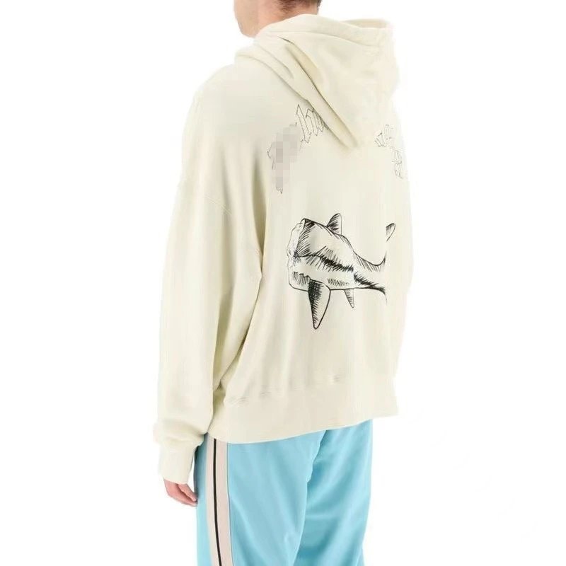 Street Shark Cotton Hoodie Unisex Top Ivory - Gallery Image 11 - Detailed View