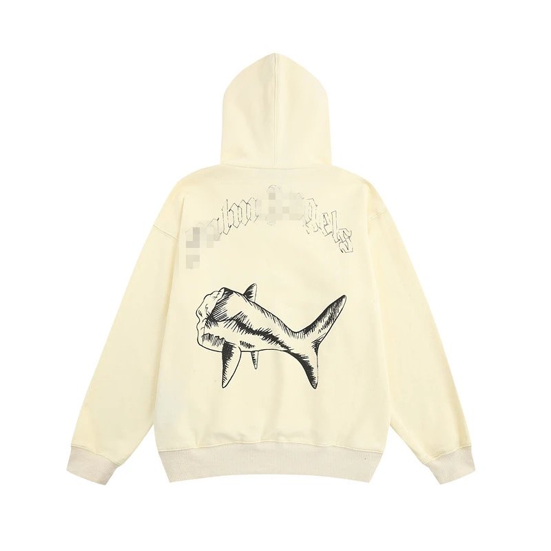 Street Shark Cotton Hoodie Unisex Top Ivory - Gallery Image 3 - Detailed View