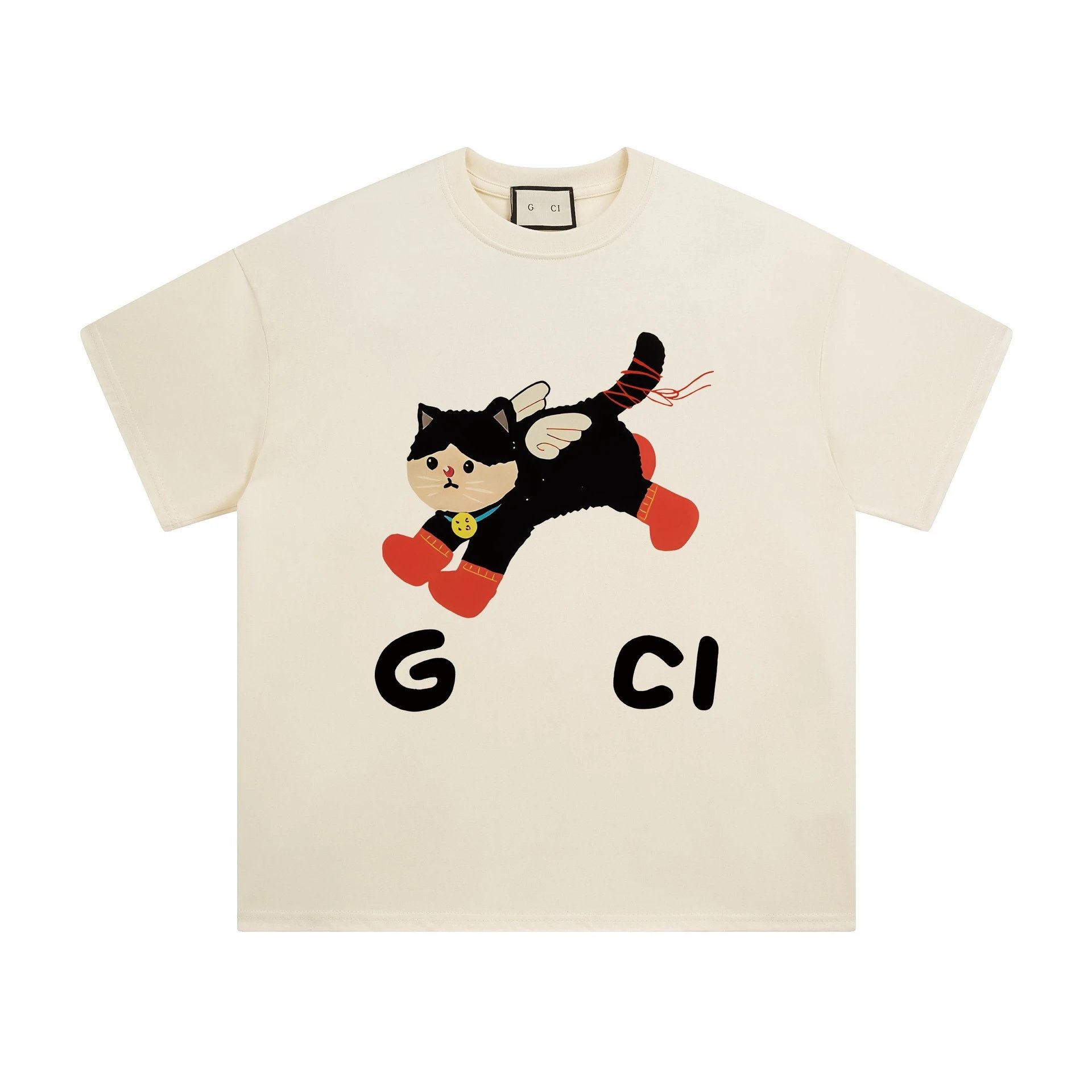 Funny Animal Print Cotton Tee Unisex Ivory - Gallery Image 2 - Detailed View