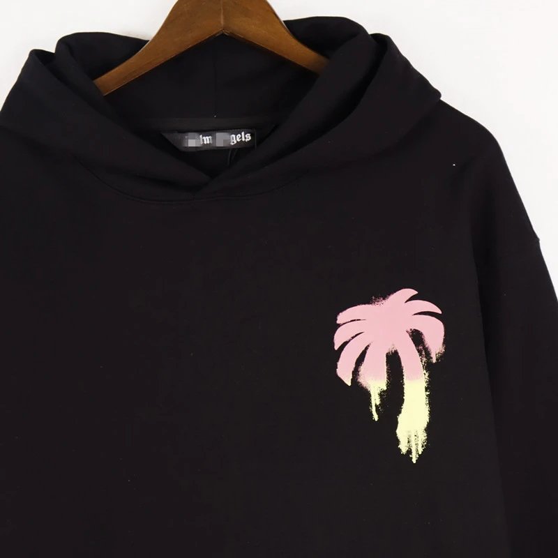 Street Palm Tree Cotton Hoodie Unisex Aquamarine - Gallery Image 9 - Detailed View