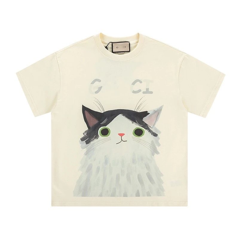 Casual Cotton Animal Graphic Tee Unisex Ecru - Gucci - Cnfans - $23.55