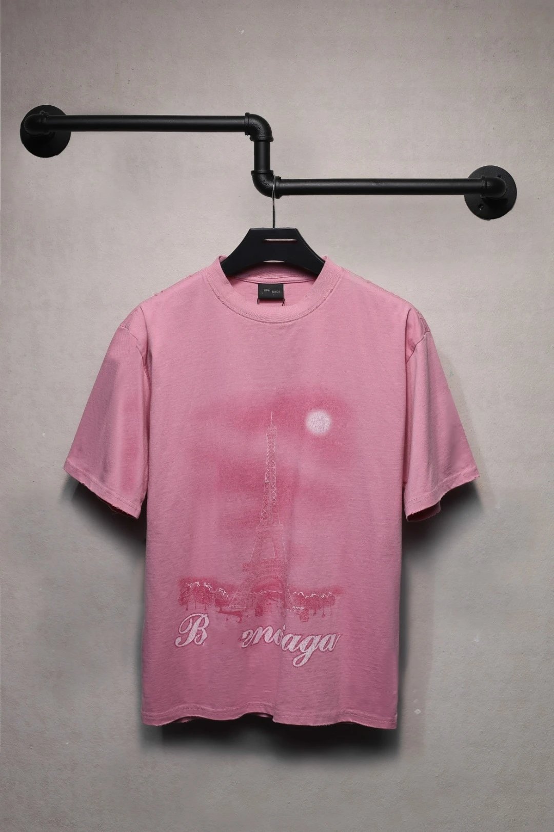 Unisex Distressed Cotton Paris Print Oversized Tee, Dusty Rose - High Quality Product Image - Cnfans