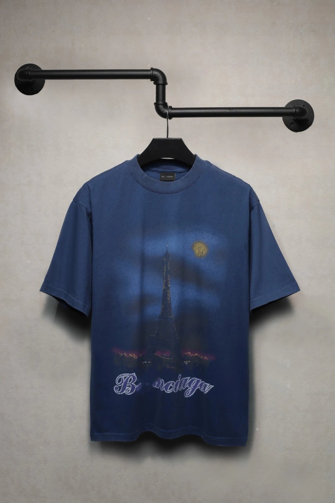 Unisex Oversized Washed Distressed Paris Graphic Tee, Midnight Blue - High Quality Product Image - Cnfans