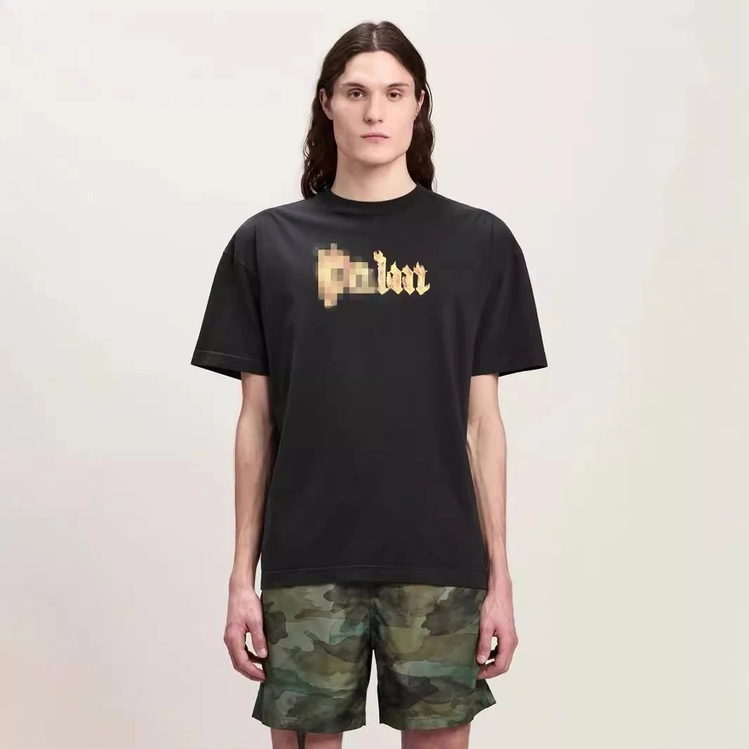 Unisex Streetwear Flame Logo Cotton T-Shirt Black White - Gallery Image 11 - Detailed View