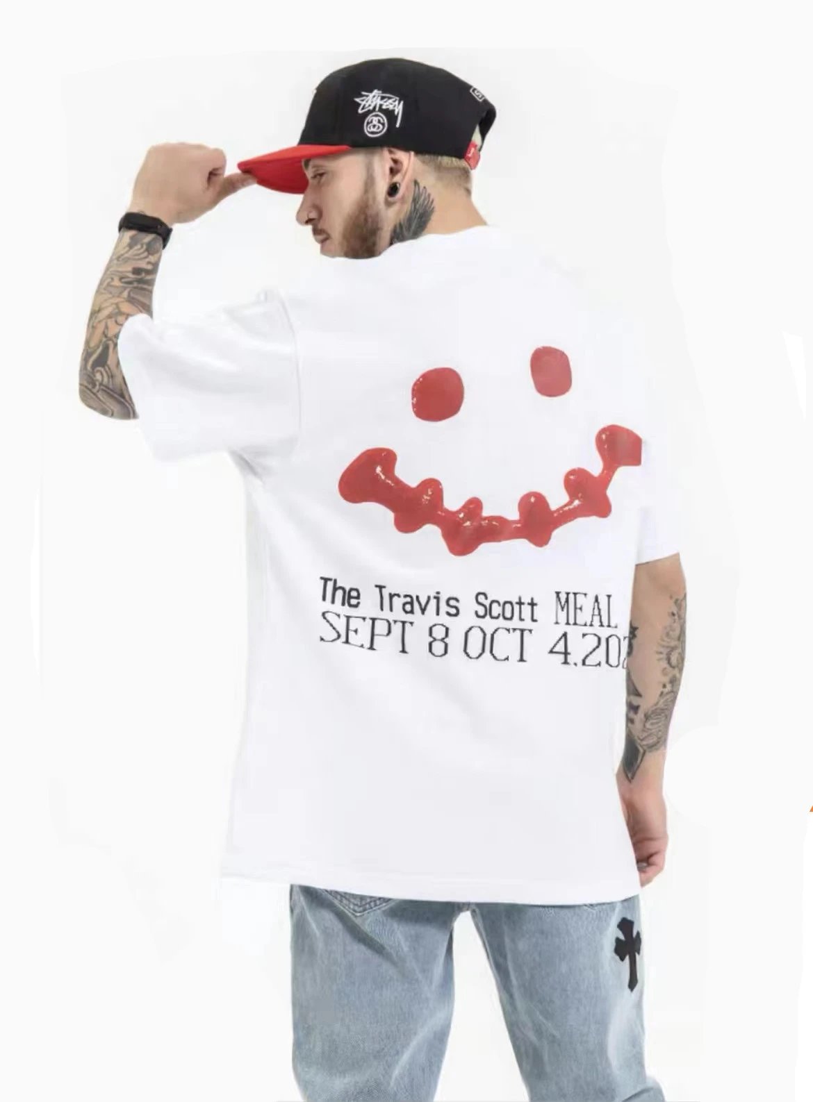 Street Style Ketchup Print Cotton T-Shirt Ebony Black - Gallery Image 12 - Detailed View