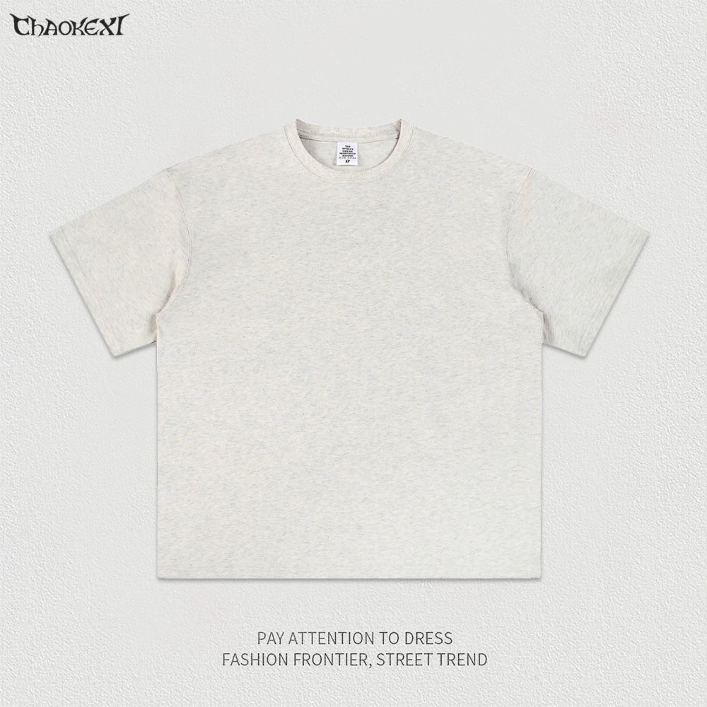 Streetwear Cotton Short Sleeve Tee - Oatmeal - CHAOKEXI - Cnfans - $17.58