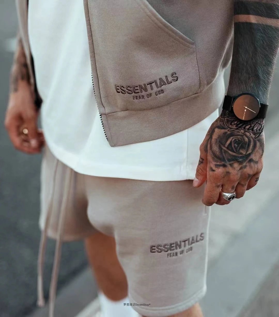 Casual Fleece Shorts Unisex Ash Gray - Gallery Image 10 - Detailed View