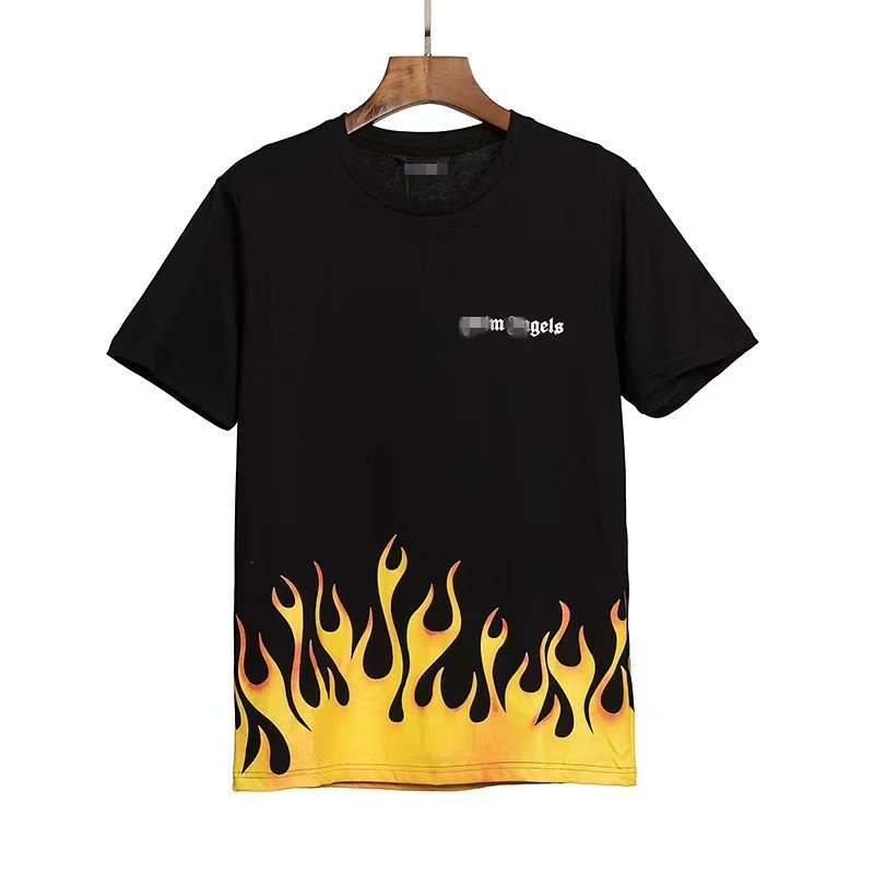 Unisex Flame Print Cotton Tee Ivory/Onyx - Gallery Image 2 - Detailed View