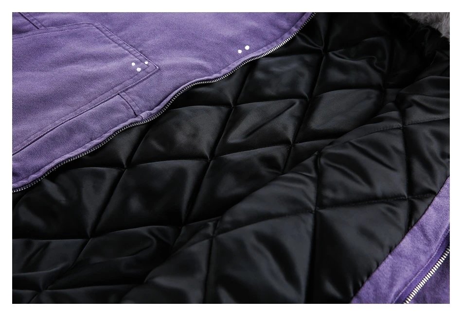 Unisex Winter Faux Fur Hooded Workwear Jacket, Amethyst - Gallery Image 14 - Detailed View
