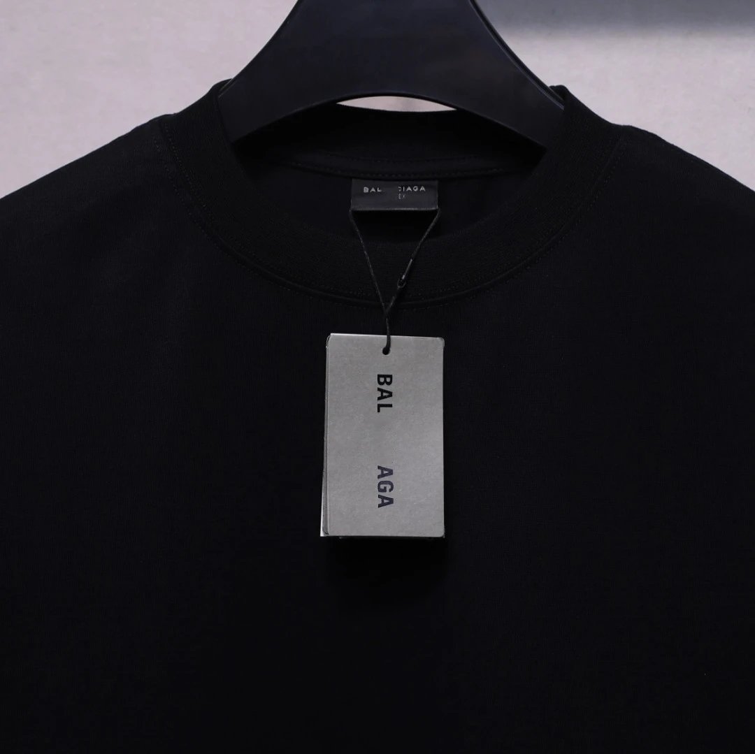 Balenciaga 25SS Micro Logo Black Tee - Gallery Image 3 - Detailed View
