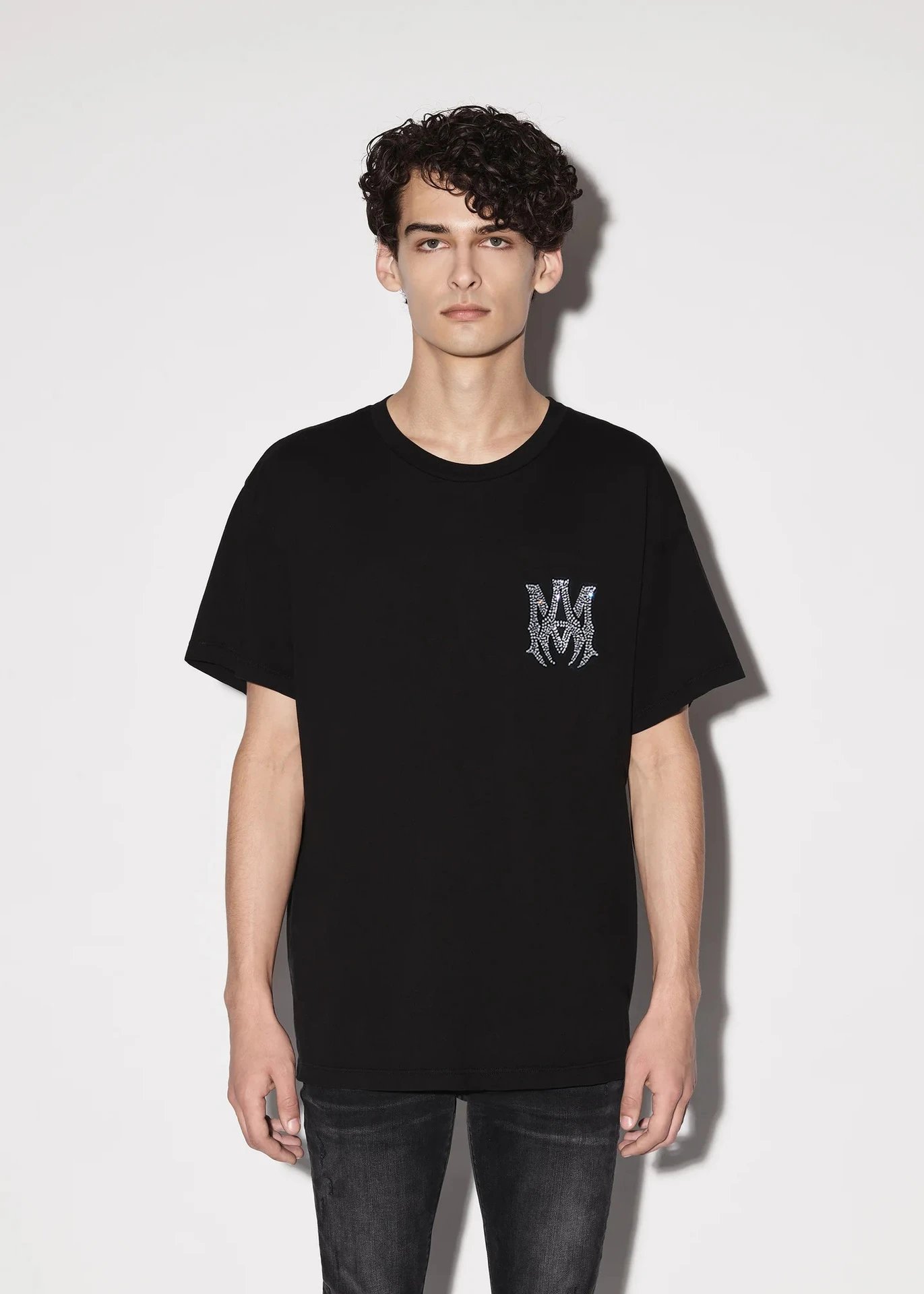 Amiri Rhinestone Logo T-Shirt Black - Gallery Image 6 - Detailed View