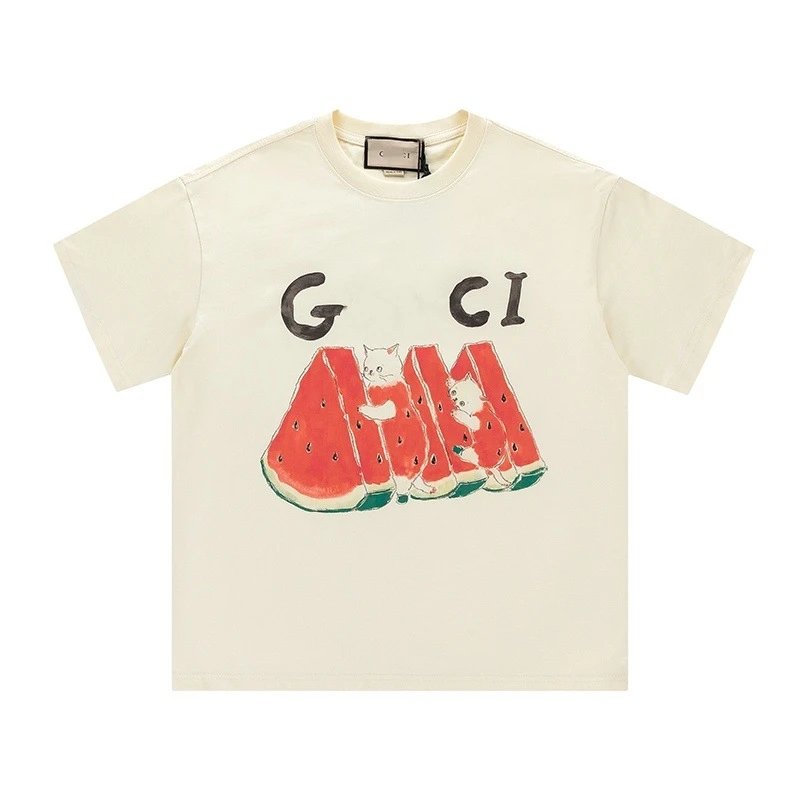 Cartoon Cotton Summer T-Shirt Top Ivory - Gucci - Cnfans - $23.55