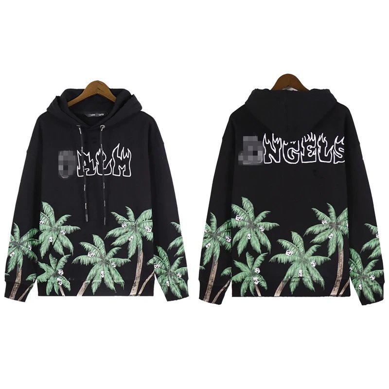 Street Palm Tree Hoodie Unisex Cotton Onyx - Gallery Image 2 - Detailed View