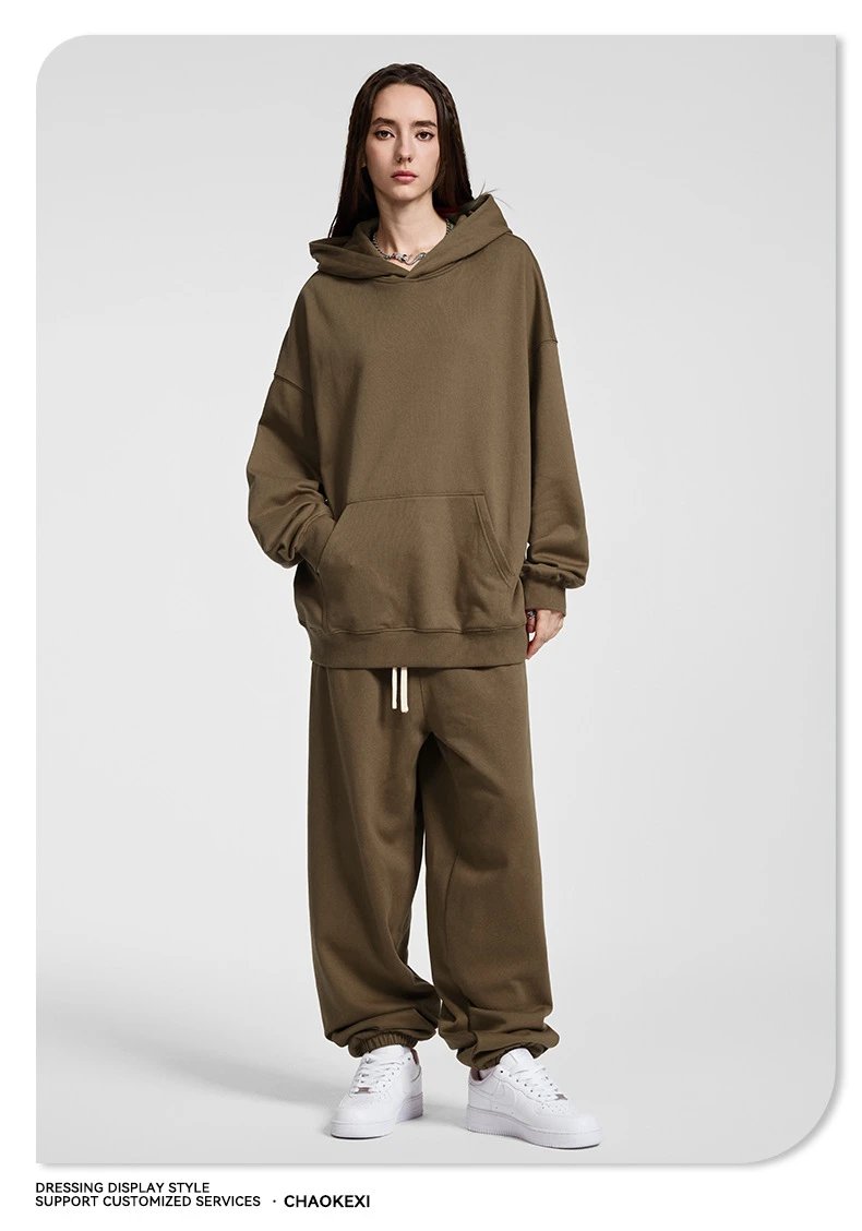 Casual Oversize Hoodie Pants Set Autumn Maroon - Gallery Image 6 - Detailed View