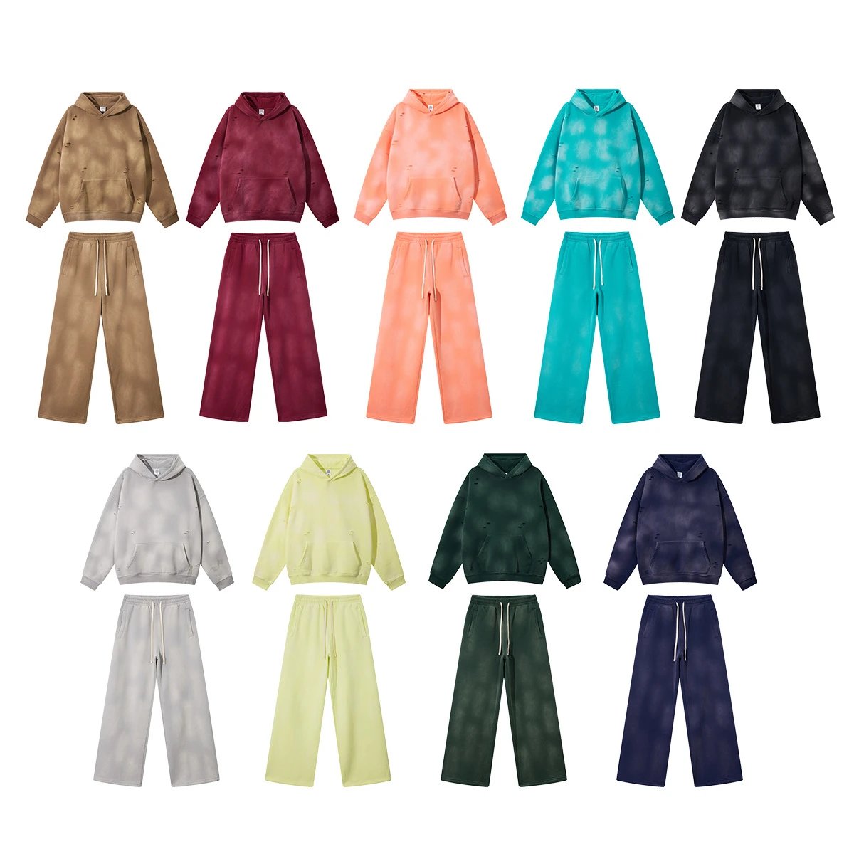 Vintage Fleece Hoodie Sweatpants Set Maroon - Gallery Image 11 - Detailed View