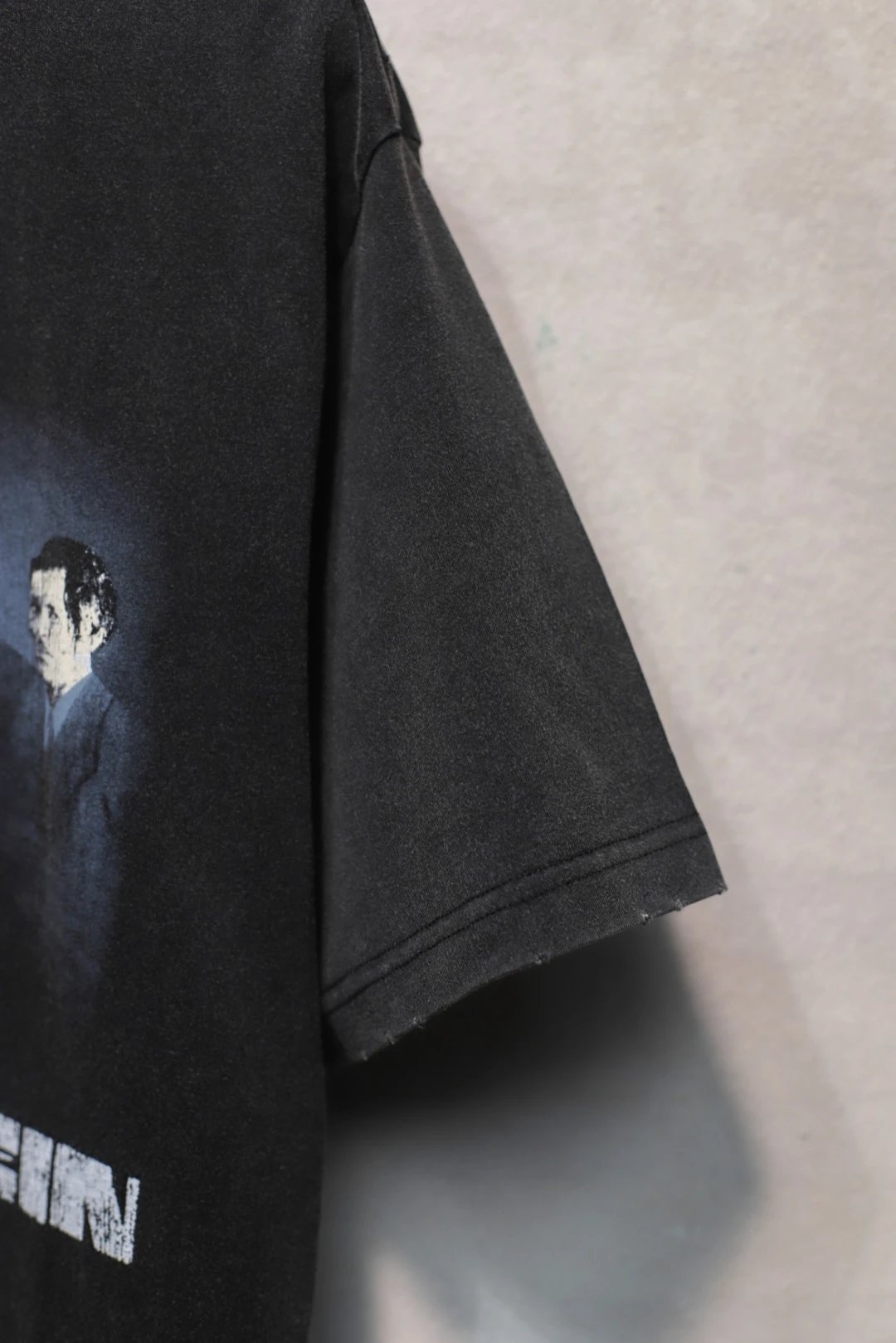 Oversized Rammstein Graphic Distressed Tee, Faded Charcoal - Gallery Image 5 - Detailed View