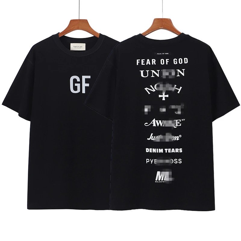 Streetwear Cotton Graphic Tee Loose Fit Jet Black - Fear of God(FOG） - Cnfans - $22.26