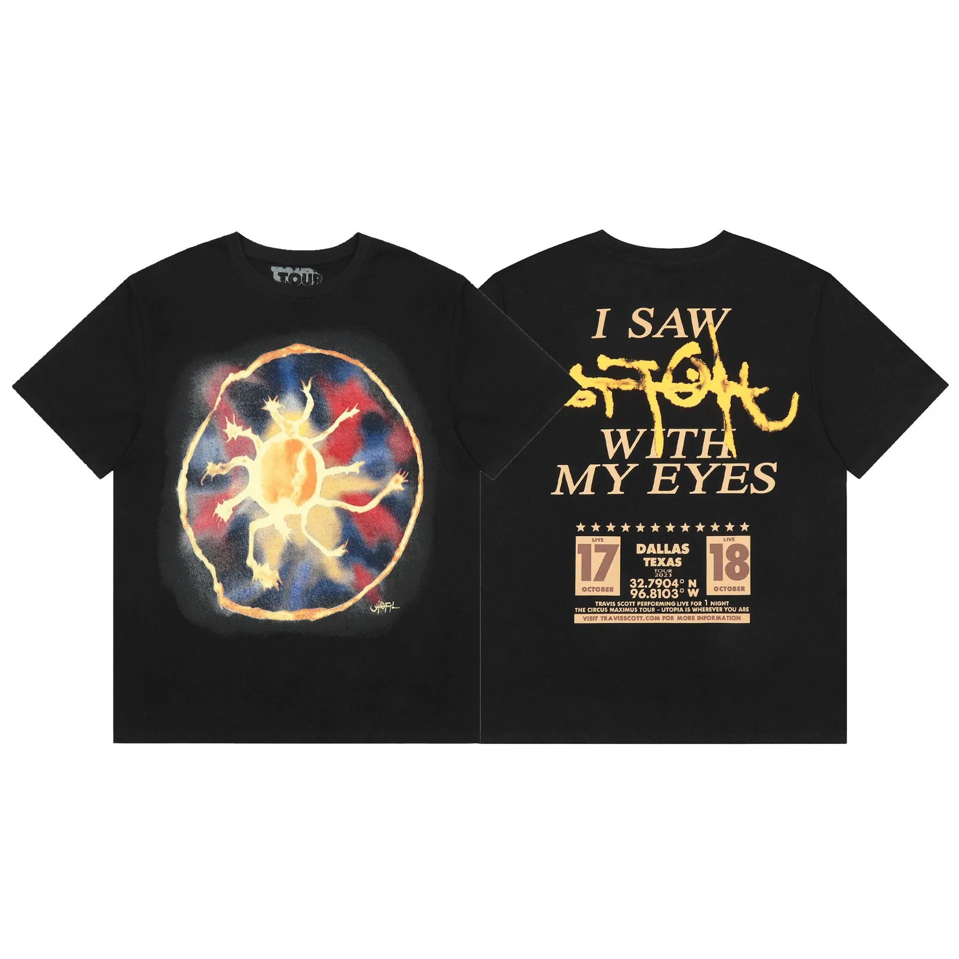 Utopia Graphic Cotton Streetwear T-Shirt Black - Travis Scott - Cnfans - $22.26