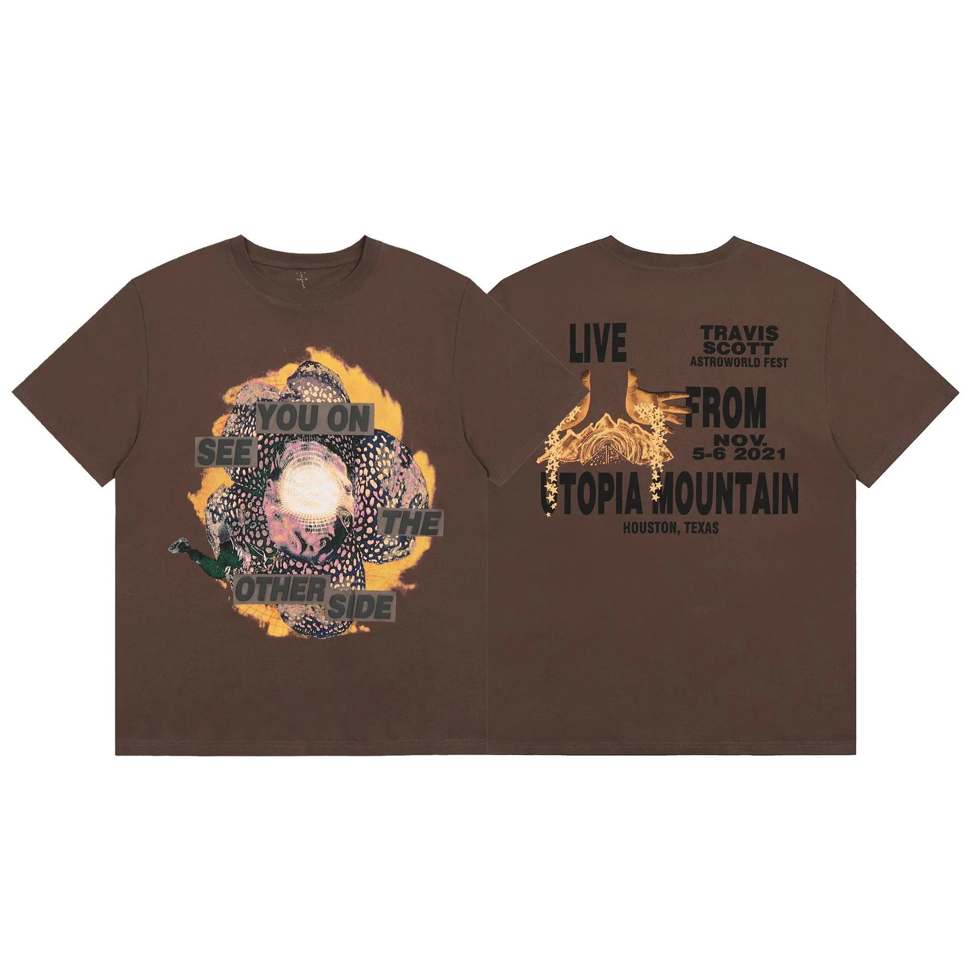 Utopia Graphic Cotton Tee Coffee Brown - Travis Scott - Cnfans - $22.26